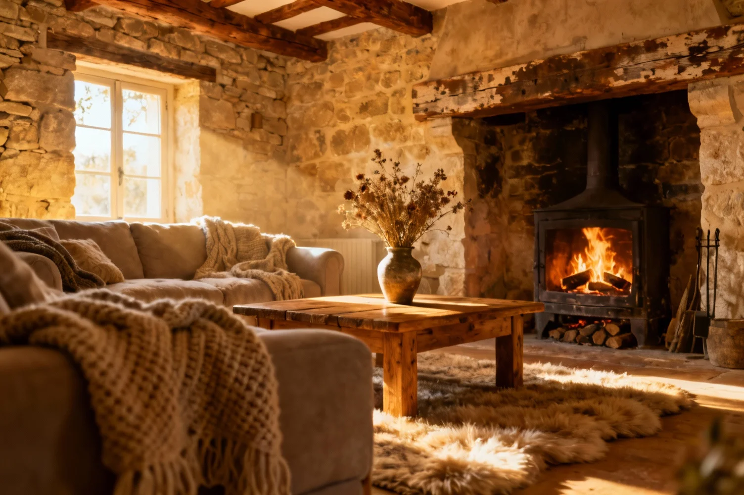 Intérieur chaleureux d'un gîte provençal